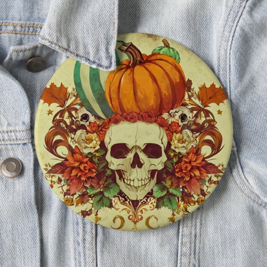 Badge Rond 15,2 Cm Automne/Automne/Halloween/citrouille/squelette (En situation)