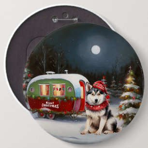 Badge Rond 15,2 Cm Aventure de Noël du caravane de Husky sibérien d'h