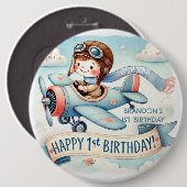 Badge Rond 15,2 Cm Avion Boy 1er anniversaire (Devant & derrière)