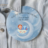 Badge Rond 15,2 Cm Baby Boy Douche Invitation Lune Étoiles Aquarelle (En situation)