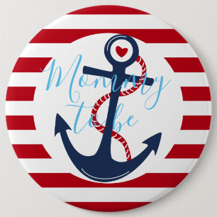 Badge Rond 15,2 Cm Baby shower d'Ancre blanc rouge marine Mommy-to-be