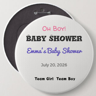 Badge Rond 15,2 Cm Baby Shower Pin | Team Girl | Team Boy | Favor