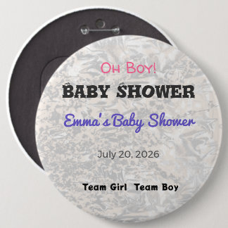 Badge Rond 15,2 Cm Baby Shower Pin | Team Girl | Team Boy | Favor