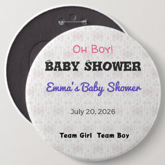 Badge Rond 15,2 Cm Baby Shower Pin | Team Girl | Team Boy | Favor
