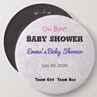 Badge Rond 15,2 Cm Baby Shower Pin | Team Girl | Team Boy | Favor