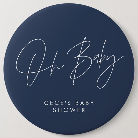 Badge Rond 15,2 Cm Baby shower script moderne marine minimal bleu (Devant)