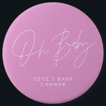 Badge Rond 15,2 Cm Baby shower script moderne minimaliste cerise rose<br><div class="desc">Baby shower script moderne brillant cerise rose et blanc élégant décor de fête habillage design bouton. Idéal design contemporain minimaliste baby shower fête.</div>