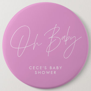 Badge Rond 15,2 Cm Baby shower script moderne minimaliste cerise rose