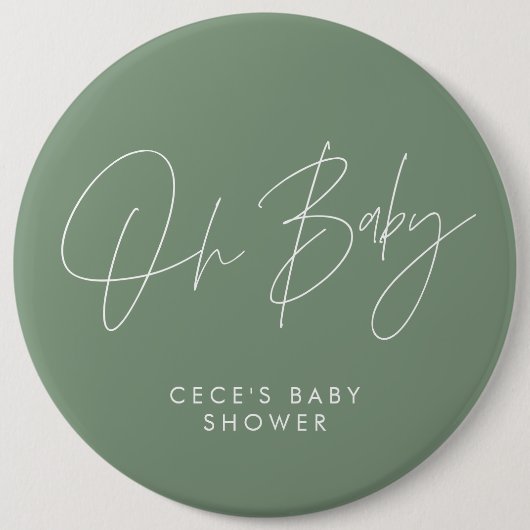 Badge Rond 15,2 Cm Baby shower script moderne minimum sauge vert (Devant)
