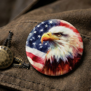 Badge Rond 15,2 Cm Bald Eagle avec drapeau des États-Unis d'Amérique