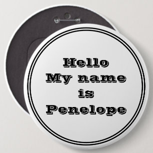 Badge Rond 15,2 Cm Balise Pinback simple de nom noir et blanc