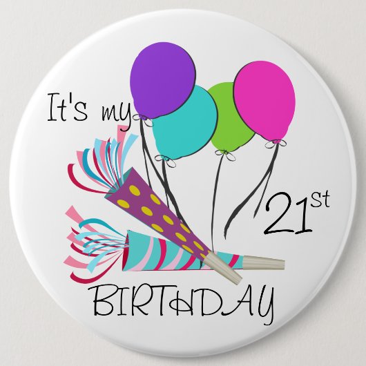 Badge Rond 15,2 Cm Ballons d'anniversaire et cornes de fête (Devant)