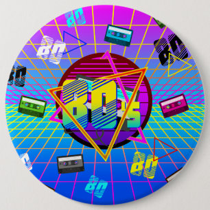 BADGE ROND 15,2 CM BANDE CASSETTE RÉTRO OLD SCHOOL DES ANNÉES 80