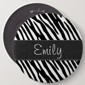 Badge Rond 15,2 Cm Bandes Zèbre Noir & Blanc (Devant & derrière)