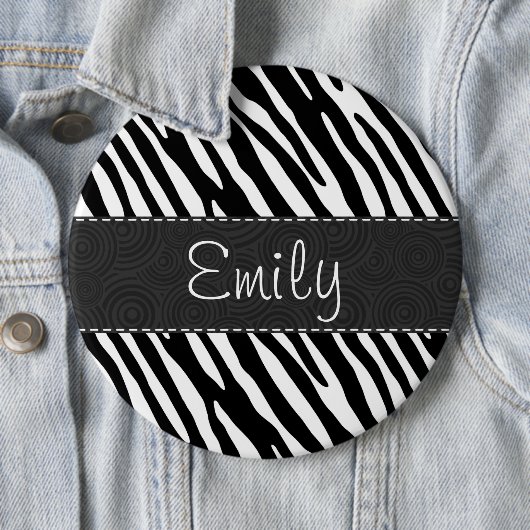 Badge Rond 15,2 Cm Bandes Zèbre Noir & Blanc (En situation)