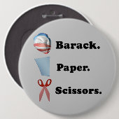 Badge Rond 15,2 Cm Barack. Papier. Ciseaux (Devant & derrière)