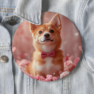 Badge Rond 15,2 Cm Basenji avec des roses - Saint-Valentin