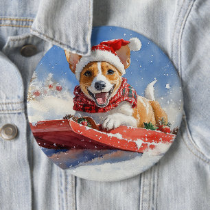 Badge Rond 15,2 Cm Basenji Chien en rebord Laisser neiger Noël