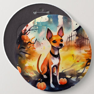 Badge Rond 15,2 Cm Basenji D'Halloween Avec Peur Citrouille