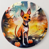 Badge Rond 15,2 Cm Basenji D'Halloween Avec Peur Citrouille (Devant)