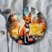 Badge Rond 15,2 Cm Basenji D'Halloween Avec Peur Citrouille (En situation)