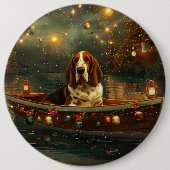 Badge Rond 15,2 Cm Basset Hound Noël Festive Voyage (Devant)