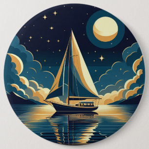 Badge Rond 15,2 Cm Bateau à voile la nuit