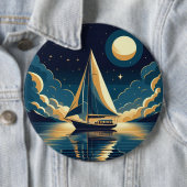 Badge Rond 15,2 Cm Bateau à voile la nuit (En situation)