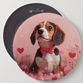 Badge Rond 15,2 Cm Beagle avec Rose - Saint Valentin (Devant & derrière)