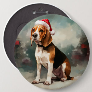 Badge Rond 15,2 Cm Beagle dans la neige Noël