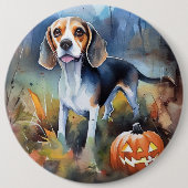 Badge Rond 15,2 Cm Beagle d'Halloween avec peur Citrouille (Devant)