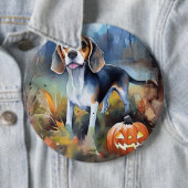 Badge Rond 15,2 Cm Beagle d'Halloween avec peur Citrouille (En situation)