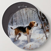 Badge Rond 15,2 Cm Beagle Laisser Neige Noël (Devant & derrière)