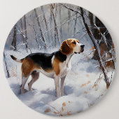 Badge Rond 15,2 Cm Beagle Laisser Neige Noël (Devant)