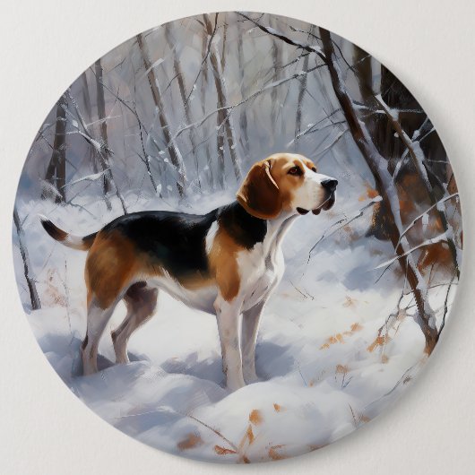 Badge Rond 15,2 Cm Beagle Laisser Neige Noël (Devant)