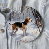 Badge Rond 15,2 Cm Beagle Laisser Neige Noël (En situation)