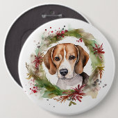 Badge Rond 15,2 Cm Beagle Noël Wreath Festive Pup (Devant & derrière)