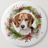 Badge Rond 15,2 Cm Beagle Noël Wreath Festive Pup (Devant)