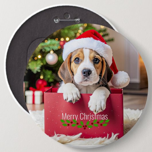 Badge Rond 15,2 Cm Beagle Puppy Christmas Design, (Devant & derrière)