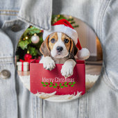 Badge Rond 15,2 Cm Beagle Puppy Christmas Design, (En situation)