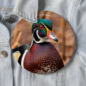 Badge Rond 15,2 Cm Beau canard à bois mâle dans les bois (En situation)