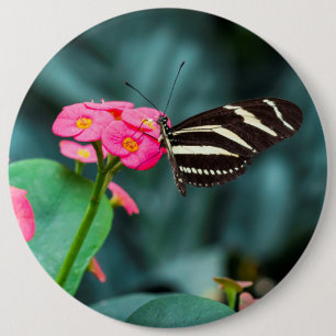 Badge Rond 15,2 Cm Beau papillon sur une fleur rose