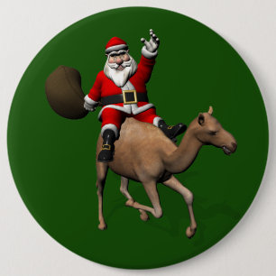 Badge Rond 15,2 Cm Beau Père Noël À Chameau