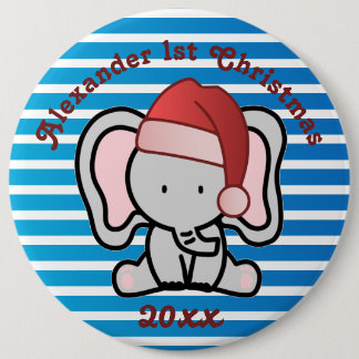 Badge Rond 15,2 Cm Bébé bleu personnalisé Nom du garçon Premier Noël 