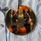 Badge Rond 15,2 Cm Belge Malinoi Puppy Automne Citrouille de plaisir (En situation)