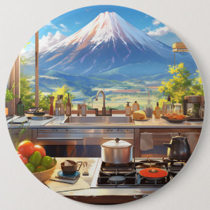 Badge Rond 15,2 Cm Belle cuisine avec vue sur le Mont Fuji