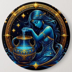 Badge Rond 15,2 Cm Belle illustration numérique du signe du Verseau