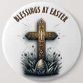 Badge Rond 15,2 Cm Bénédiction à la Croix chrétienne de Pâques | (Devant)
