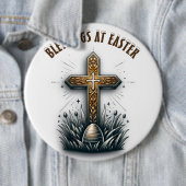 Badge Rond 15,2 Cm Bénédiction à la Croix chrétienne de Pâques | (En situation)