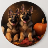 Badge Rond 15,2 Cm Berger Allemand Chiot Citrouille d'automne (Devant)